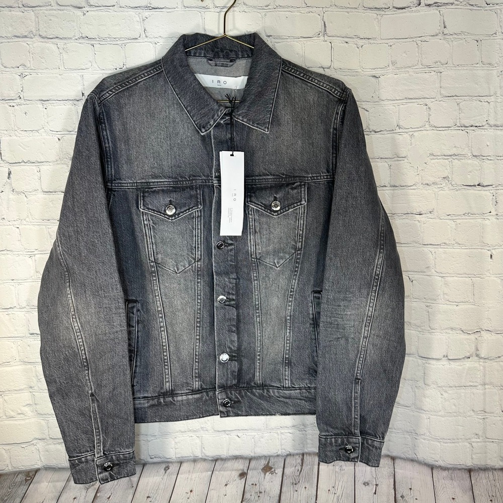 IRO Paris Murphy Denim Jacket Mens XL Faded Black Grey Trucker AR626 MM08MURPHY